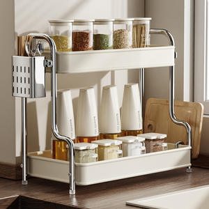 Estante multifunción para especias, estante de almacenamiento para cocina, organizador portátil de 2 niveles para aceite, sal, salsa de soja y vinagre. - Product Image 2