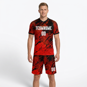 Maillot de football personnalisé à impression numérique 3D, motif noir et rouge, manches courtes, respirant, anti-transpiration, antibactérien, unisexe, adulte - Product Image 6