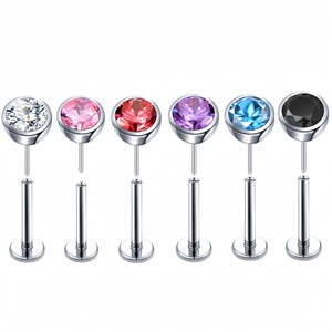 Boucles d'oreilles cylindriques en acier inoxydable avec boule en strass 2-5mm 6/8/10mm pour piercing des lèvres, du nez et des oreilles - Product Image 5