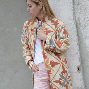 Chaqueta Acolchada Larga con Bordado Floral, Forro de Algodón Ecológico para Invierno y Otoño, Estilo Crewel, Regalo Especial de Navidad, Clásica - Product Image 1