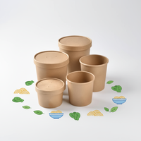 Seau à soupe en papier compostable avec couvercle, récipient alimentaire jetable en papier kraft pour bouillon et ragoût