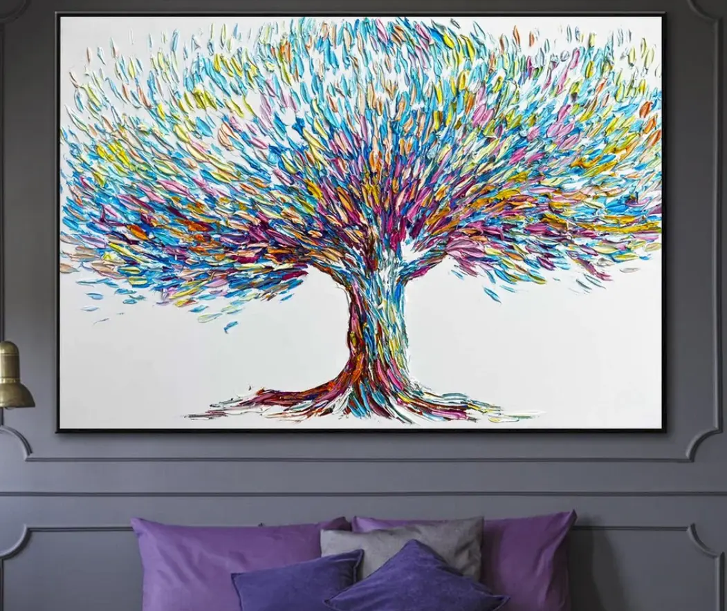 Arte de pared extragrande, pinturas pesadas abstractas de árbol, lienzo de pared moderno texturizado, pinturas al óleo para el hogar, sala de estar, dormitorio, decoración