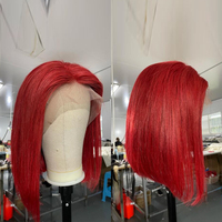 Perruque Full Lace Frontal Wig 100% naturelle, cheveux lisses, sans colle, rouge bob, Lace Front Transparent Hd, pour femmes noires, 360