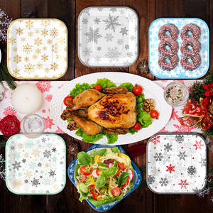 Assiettes carrées en papier imprimées flocons de neige de qualité supérieure, réutilisables, pour mariages, fêtes et événements festifs - Product Image 4