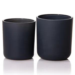 Tarro de vela de lujo negro mate personalizado de lujo con tapa tarro de vela de recipiente de vidrio vacío para hacer velas