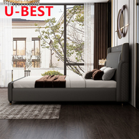 Muebles de Dormitorio Modernos, Estructura de Cama King Size de Cuero, Juego de Recámara Matrimonial, Cama Box Individual, Queen y Casal