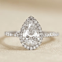 Bague de fiançailles et de mariage en or massif 10K 14K 18K avec diamant de laboratoire taille poire 1 carat, sertie halo et pavé, certifiée IGI CVD/HPHT, personnalisable