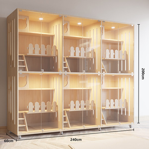 Große Luxuriöse Massivholz-Katzenvilla für Tierhandlungen, Holz-Katzenhotel-Käfig mit Transparenten Paneelen für Tierpensionen - Product Image 2