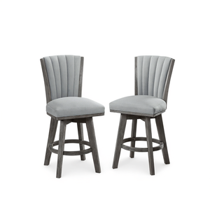 Tabourets de bar de style transitionnel, hauteur de comptoir, pivotants, revêtement en tissu, structure en bois massif, gris, ensemble de meubles de salle à manger - Product Image 1