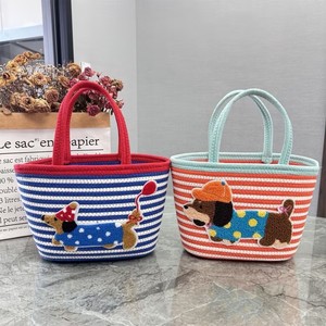 Cotton Rope Woven Bucket Tote Bag Stripes Fashionable Design Everyday Use Women's Handbag - Product Image 1