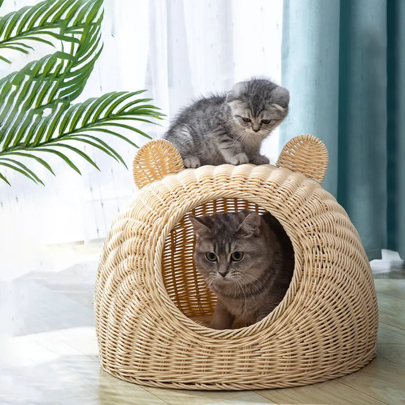 Hot Sales Rattan Pet House Cave Cat Bed Eco-friendly Toy Washable Breathable Cat Basket House