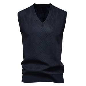 Autumn Winter Warm <strong>Men's</strong> Thick Solid Plain Sleeveless Pullover Knitwear Nice Tank Tops <strong>Mens</strong> V-Neck Knitted Sweater Vest - Product Image 2