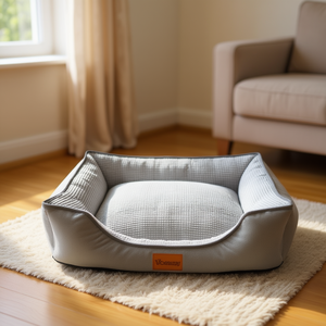 Cucce per Animali Domestici Quadrate in Tessuto Tecnologico e Velluto di Mais Grigio - Product Image 3