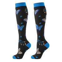 Kaos Kaki Kompresi Setinggi Lutut Desain Kupu-kupu untuk Wanita, Kaos Kaki Panjang Bermotif Lucu, Rajutan Lembut dan Elastis, Kemasan Grosir OEM