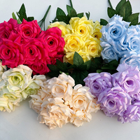 PT-R145 Vente en gros, bouquet de roses artificielles en soie à 9 têtes, 9 roses pour la décoration