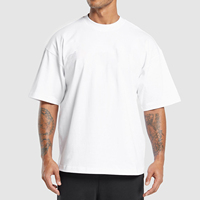 Kaos Pria Custom Katun Oversize Hitam Berkualitas Tinggi Streetwear Drop Shoulder Heavyweight untuk Pria