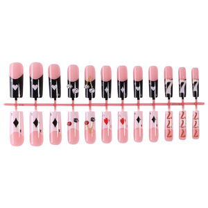 24 faux ongles longs en ABS à presser, motif cartes à jouer, pré-dessinés avec colle, pour usage professionnel en salon, réutilisables - Product Image 4