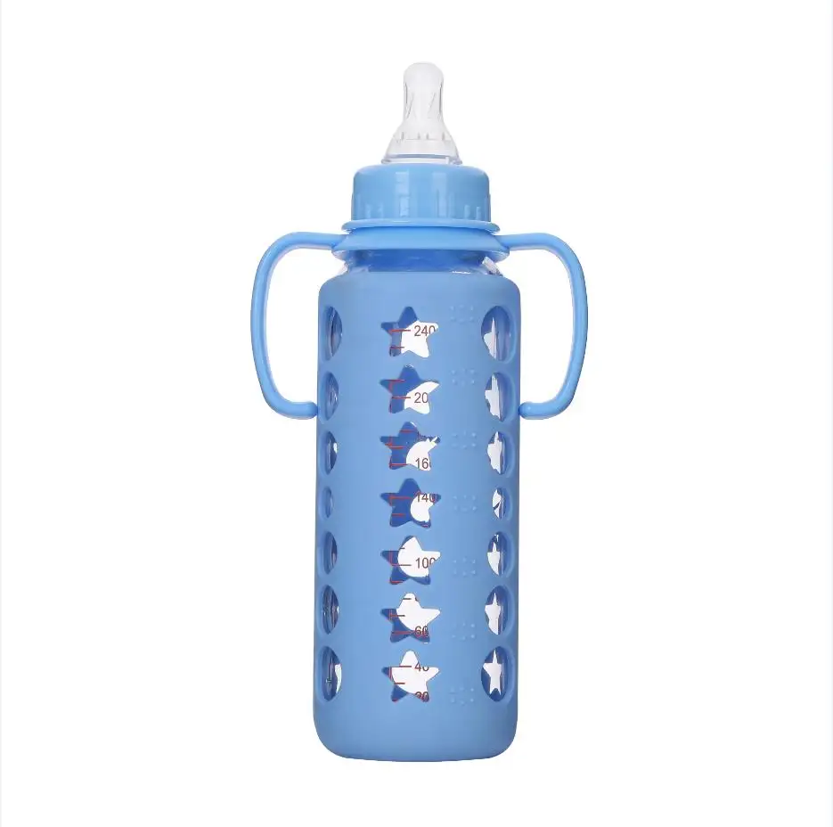 Double protection Unbreakable Besga Baby Feeding Bottle BPA Free Baby Milk Bottle with Handle and Straw