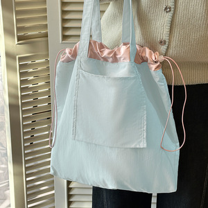 Drawstring Shopping Bag Large Foldable High Capacity Shoulder Tote Bag For Grocery Shopping Supermarket Picnic Solid Color - Product Image 2