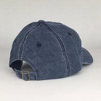 Marineblauwe vintage gewassen katoenen pet met contraststiksels, unisex casual baseballcap