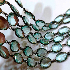 Aquamarine Quartz Briolette Oval Shape Connector Chain 12-15mm Bezel Chain - Product Image 1