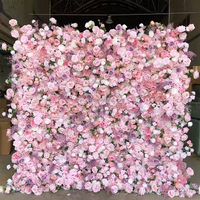 A17 5d rose soie artificielle pêche soie Rose fleur florale toile de fond murale 8ft X 8ft enrouler fermeture éclair Blush mur de fleurs pour le désherbage
