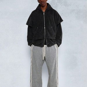 เสื้อฮู้ดดี้วินเทจคุณภาพสูง ผ้าหนา สไตล์สตรีท แต่งแพทช์ ซิปคู่ ทรงโอเวอร์ไซส์ ลุคเรโทร - Product Image 5