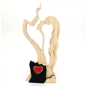 Wooden craft hot seal 2024 Valentine's Day Statue Ornament Simple Gift Table Decoration Wooden Handicraft