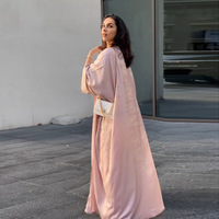 Ensemble Abaya Ouverte Élégante pour Femme, Kaftan Modeste Musulman avec Hijab, Manteau Long Ample Superposé, Style Dubaï, Tenue de l'Aïd