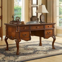 Bureau de direction en bois massif de style américain, grand bureau de patron, table d'écriture européenne, bureau de calligraphie, ensemble bureau et chaise