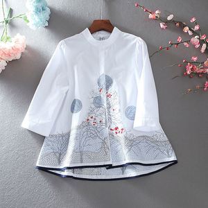 Chemisiers pour femmes en coton, à manches trois-quarts, avec broderie florale de style littéraire et motifs industriels, Nouveauté Printemps <span class=keywords><strong>2022</strong></span>, Vente en gros - Product Image 2