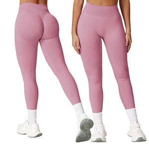 Женские бесшовные леггинсы для йоги TongJoes цвета персик, быстросохнущие, для фитнеса, с контролем живота, средней посадки, однотонные, для активного отдыха, бега, европейский размер Plus - Product Image 1