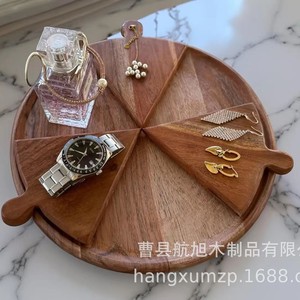 Plateau de service à pizza en bois Hangxu avec poignée, plateau en bois massif poli, emboîtable, pour servir le fromage, les fruits, la viande - Product Image 3
