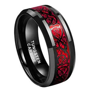 Opal Black Dragon Inlay Tungsten Rings Engagement Rings Vintage Fashionable Elegant China Factory Directly Wholesales Red 3 in 1