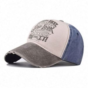 Casquette de baseball en jean imprimé vieilli bicolore, personnalisable, pour l'extérieur, vente en gros, fournisseur chinois - Product Image 5