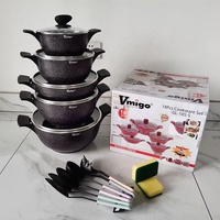 Fournisseurs d'ustensiles de cuisine en marbre Bouton de poignée en bakélite Granit 18PCS Batterie de cuisine antiadhésive en aluminium moulé sous pression Casseroles