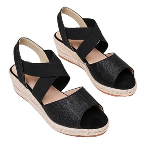 Sandalias de cuña con punta abierta, purpurina, banda elástica, suela de paja, plataforma, zapatos de verano para mujer - Product Image 5