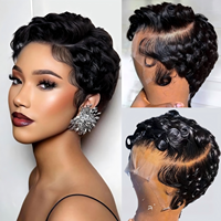 Perruque en cheveux humains bouclés Pixie, douce et respirante, avec dentelle frontale, nouée à la main, pour usage quotidien féminin