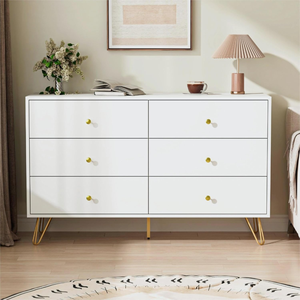 <span class=keywords><strong>Commode</strong></span> à 6 tiroirs avec poignées dorées, grand rangement, armoire moderne européenne, organiseur de tiroirs, rangement blanc, chambre à coucher, salon - Product Image 4