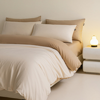 Parure de lit de luxe 4 pièces en coton longue fibre 100 %, 300 fils/cm² haute densité, housse de couette bicolore douce et légèrement poncée pour la maison