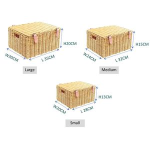 Set <span class=keywords><strong>di</strong></span> 3 Cesti Portaoggetti Rettangolari in <span class=keywords><strong>Vimini</strong></span> <span class=keywords><strong>con</strong></span> Coperchi, Grandi Contenitori Impilabili per Organizzazione e Arredamento - Product Image 6