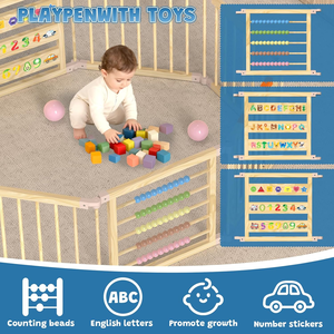 Parc de jeu pliable hexagonal personnalisé pour bébé en pin de Nouvelle-Zélande, barrière de sécurité pour ramper, parc de jeu intérieur en bois pour bébé avec porte - Product Image 3