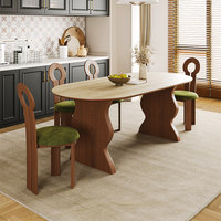 Mid-Century Modern Ausziehbarer Klapptisch-Set mit Gesinterter Steinplatte und Massivholzrahmen, 6 Stühle - Umweltfreundlich und Langlebig