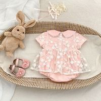 Engepapa Baby Zomer Nieuwe Babykleding Meisjes Bloemrijk Kant Katoen Baby Rompertje Korte Mouwen