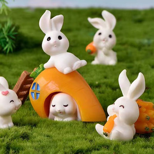 Divertido Conejo de Dibujos Animados y Zanahoria en Miniatura para Jardín, Adorno de Resina Ecológica Aerografiada para Manualidades, Casa de Hadas, Decoración de Boda - Product Image 2