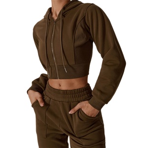 Sudadera con Capucha Corta de Punto Personalizada de Alta Calidad para Mujer, con Cremallera, Informal, Estampada, Deportiva, para Hacer Ejercicio - Product Image 4