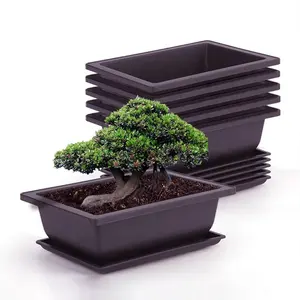 Vkingbeau Pot tanah liat ungu imitasi, Pot bunga plastik/Pot kombinasi sukulen persegi panjang/Pot bunga Bonsai antik