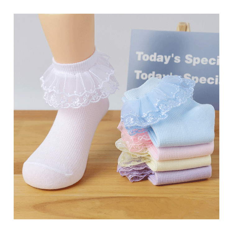 Детские хлопчатобумажные кружевные носки, Короткие танцевальные носки, Сетка, Белые цветы, Рюши с оборками, Принцесса, Весна, Осень, Новинка