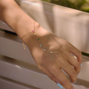 J&D Jewelry - Brazalete <span class=keywords><strong>de</strong></span> Acero Inoxidable con Circonitas <span class=keywords><strong>de</strong></span> Colores, Chapado en <span class=keywords><strong>Oro</strong></span> <span class=keywords><strong>de</strong></span> <span class=keywords><strong>18K</strong></span>, Cadena para el Dedo, Arnés <span class=keywords><strong>de</strong></span> Mano para Mujer - Product Image 2