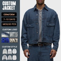 Veste en jean YUCE personnalisée à manches longues, broderie jacquard, coupe classique, boutonnée sur le devant, en coton tissé, style printemps, pour homme